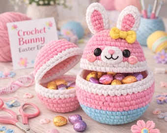 Crochet Bunny Easter Egg Pattern PDF guide | Amigurumi Surprise Container (Digital Download)