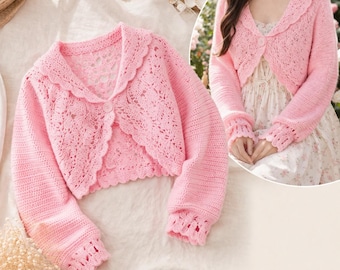 Crochet Bolero Cardigan Pattern PDF, Lace Shrug Crochet Pattern, Feminine Cropped Cardigan, Handmade Vintage Style Top