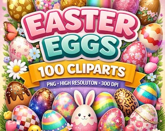 Easter Egg Clipart Bundle, 100+ Colorful PNG Designs (Digital Download) Ready to use