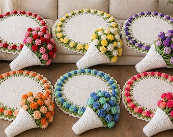 Crochet Flower Bouquet Blanket Pattern PDF, Rose Blanket Pattern, Floral Round Crochet Throw, Gift Crochet Pattern, Bouquet Blanket