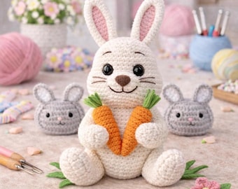 Crochet Bunny Pattern PDF | Amigurumi Bunny, Carrots, Heads (Digital Download)
