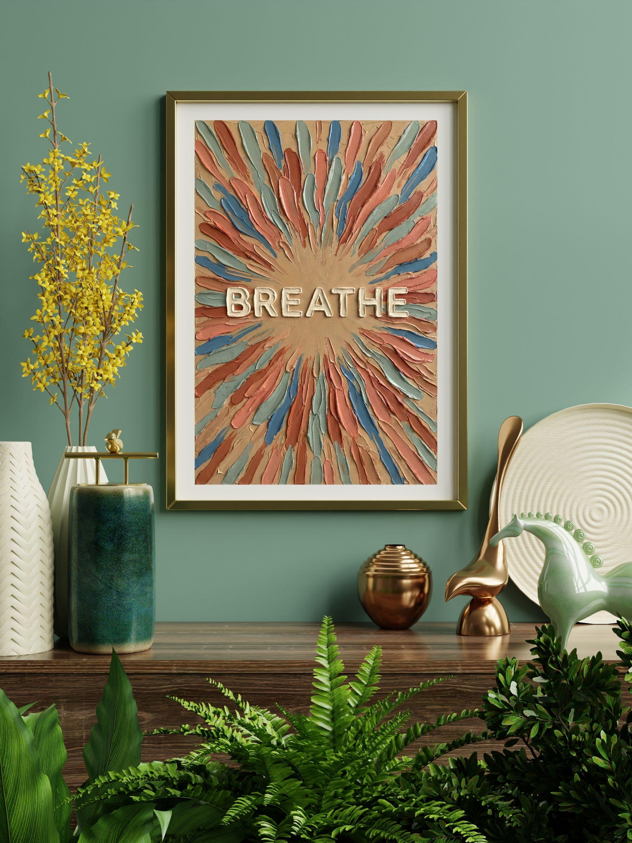 Breathe Poster, Mindfulness Wall Art, Earth Tone Zen Decor, Impasto ...