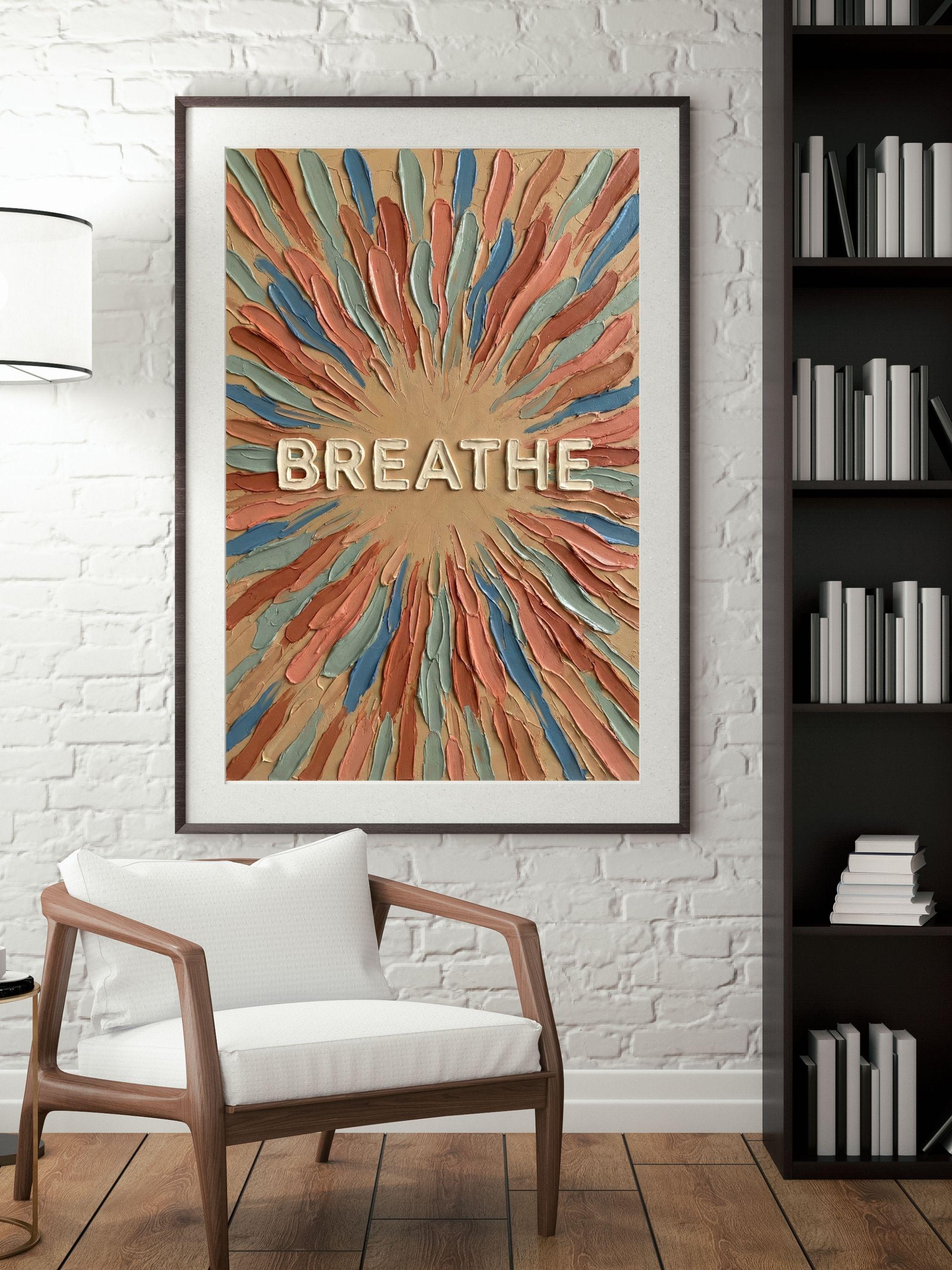 Breathe Poster, Mindfulness Wall Art, Earth Tone Zen Decor, Impasto ...