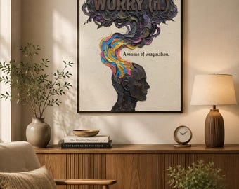 Poster mit Zitat zum Thema Grübeln, lustige Kunst zum Thema Angstpsychologie, Dekoration für die ADHS-Therapiepraxis, Geschenkidee zum Thema Sorgen