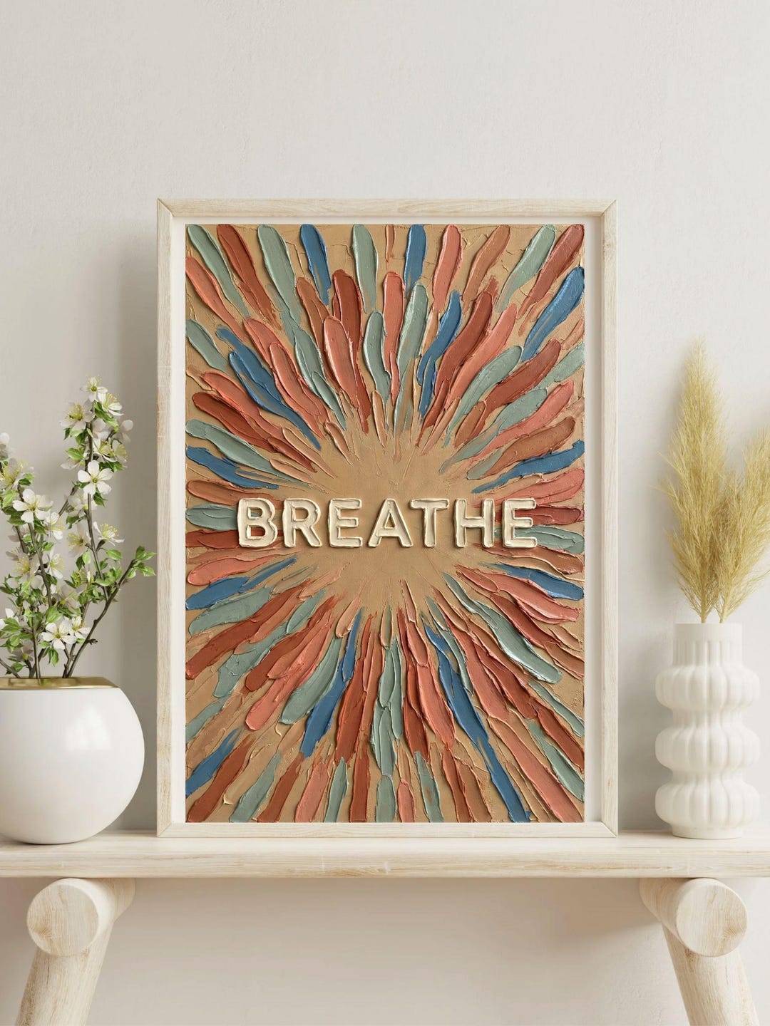 Breathe Poster, Mindfulness Wall Art, Earth Tone Zen Decor, Impasto ...