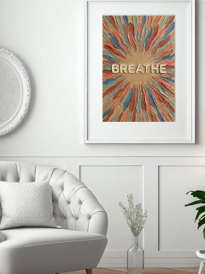 Breathe Poster, Mindfulness Wall Art, Earth Tone Zen Decor, Impasto ...