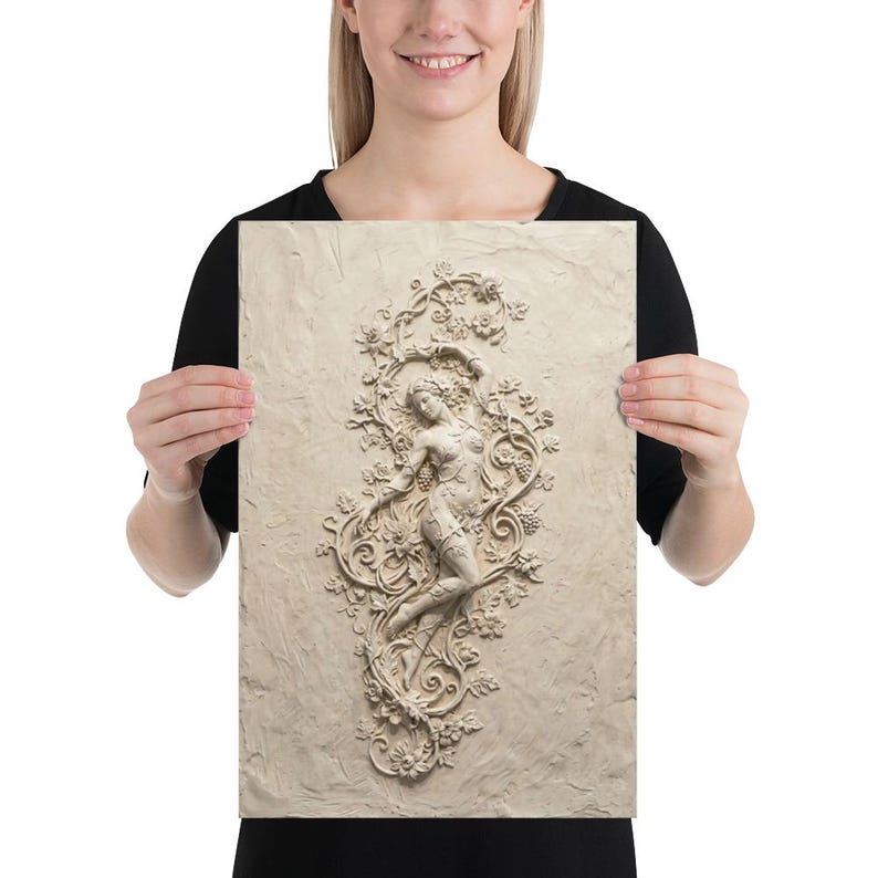 Botanical Nymph Plaster Relief Poster, Art Nouveau Female Figure Art ...