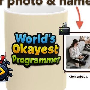 Personalized Programmer Mug - Okayest Coder Cartoon Custom Ceramic Coffee Cup Gift