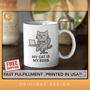 Cat Lover Gift for Her – Funny Pet Parent Mug for Cat Moms, Office Friends, Cat Dad, Remote Workers, Sassy Kitty Fans – “My Cat Is My Boss”
