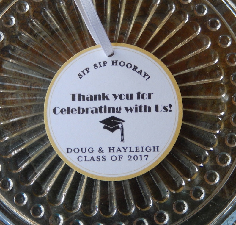 30 small Mason Jar or Cookie Gifts for your Mini Wine Graduation custom 2 Thank You favor Tags Champagne or Liquor Bottles