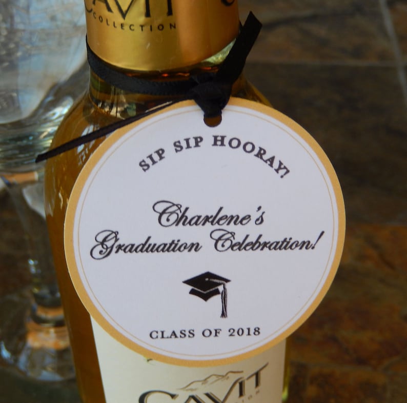 30 small Mason Jar or Cookie Gifts for your Mini Wine Graduation custom 2 Thank You favor Tags Champagne or Liquor Bottles