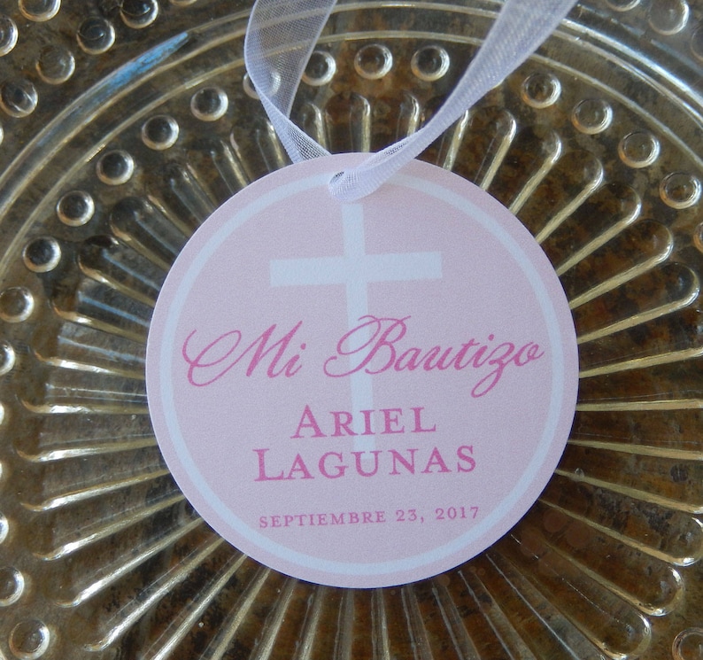 Spanish Baptism custom 2 Thank You Favor Tags 40 for your Mini Wine or Champagne Bottles