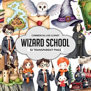 Magic School Clipart, Wizard School Clipart, Watercolor Wizard Clipart, Fantasy Wizard Characters & Castle Scenes, Wizard School Watercolor
