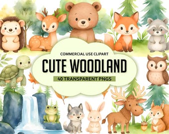Watercolor Woodland Animal Clipart, Nursery Clipart, Forest Animals Png, Bear - Deer - Fox - Bunny, Baby Shower, Forest Creatures Png
