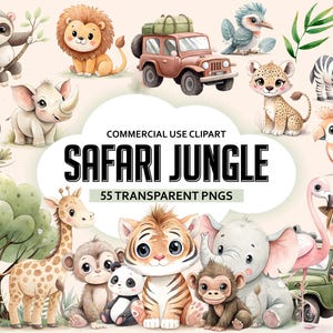 Clipart animaux safari dans la jungle mignon bébé animal PNG PNG aquarelle Clipart animaux baby shower Clipart jungle chambre d'enfant art sauvage un anniversaire