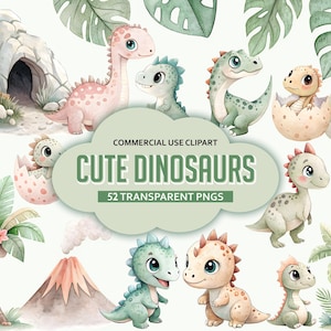 Imágenes prediseñadas de dinosaurios en acuarela para decoración de guardería, lindas imágenes prediseñadas de cumpleaños de dinosaurio bebé, descarga instantánea