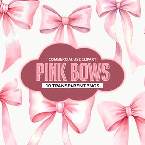 Pink Bow Clipart | Watercolor Pastel Bows PNG | Blush Pink Clip Art for Crafts & Sublimation