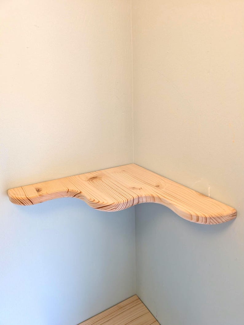 2pcs Live Edge Floating Corner Shelf | Funky Solid Wood Wall Art, Rustic Bookshelf (300mm) image 6