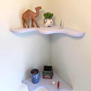 2pcs Live Edge Floating Corner Shelf | Funky Solid Wood Wall Art, Rustic Bookshelf (300mm) Blue