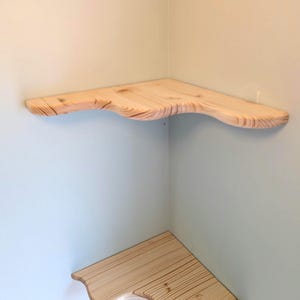 2pcs Live Edge Floating Corner Shelf | Funky Solid Wood Wall Art, Rustic Bookshelf (300mm) Unfinished