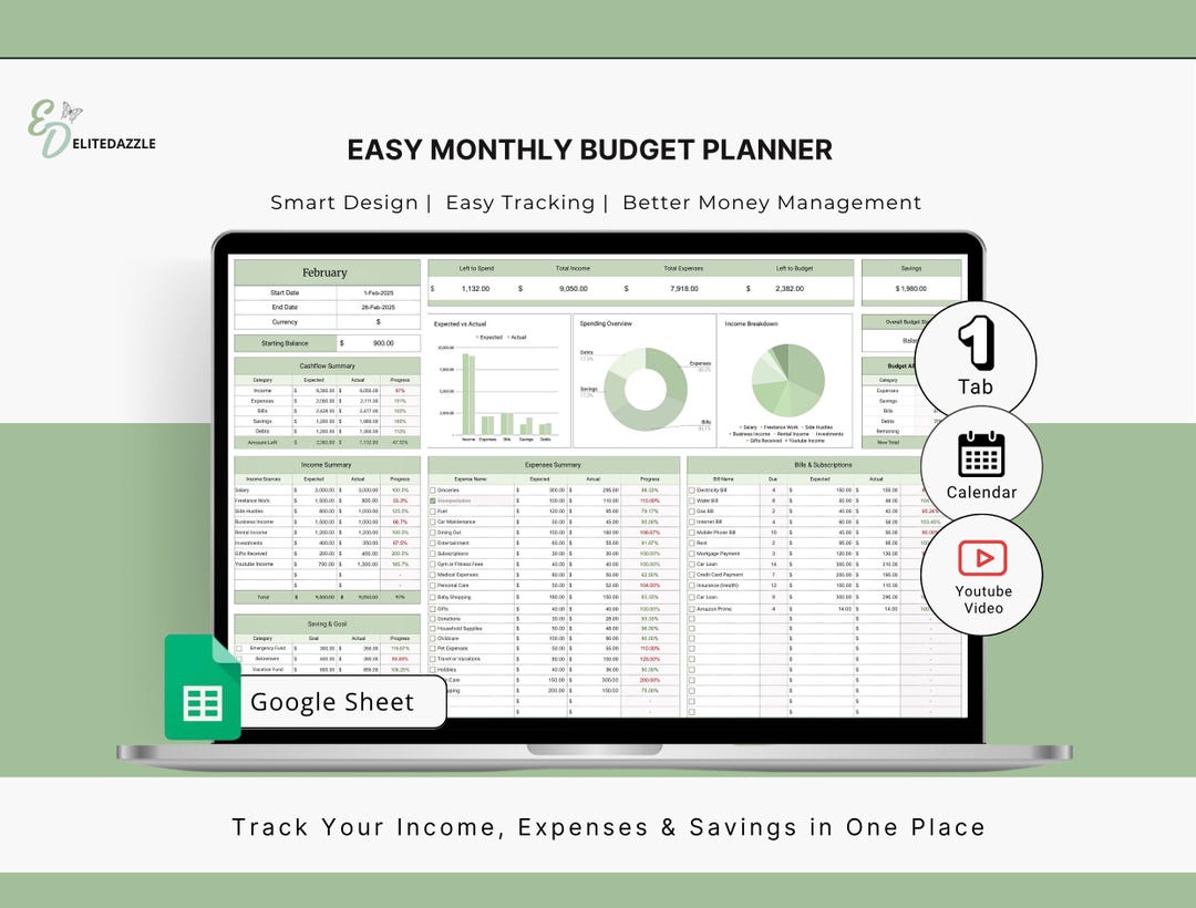 Simple Budget Spreadsheet: Google Sheets Expense Tracker (digital