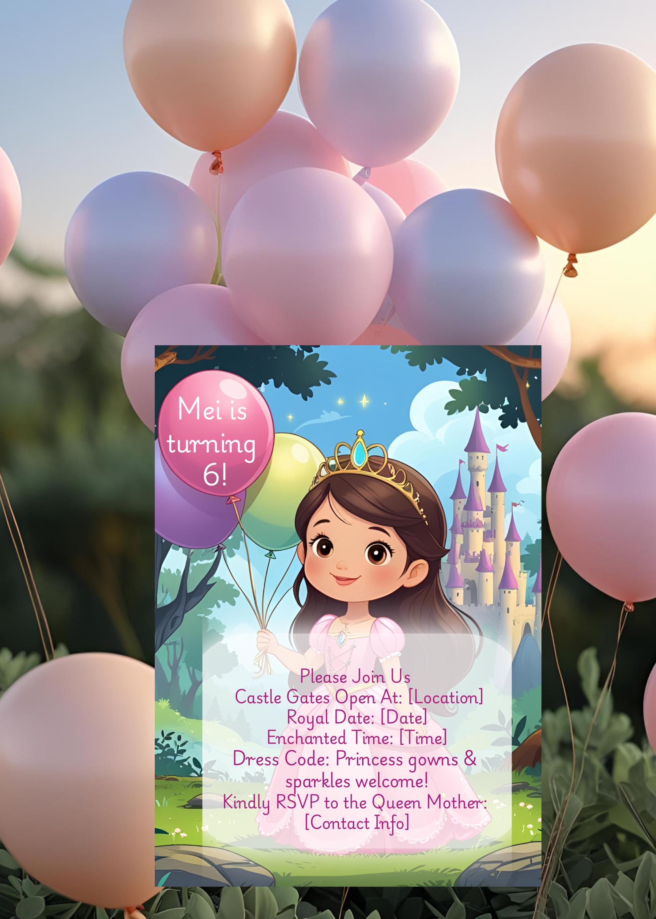 Princess Birthday Invitation | Editable Canva Template | Pink Princess Party Invite | Girl Birthday Digital Download | Printable Invite