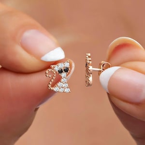 Sterling Silver Cat Stud Earrings: Dainty Cubic Zirconia Animal Jewelry