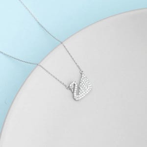 Swan Pendant Necklace – Elegant Sterling Silver Swan Charm with CZ Crystals – Graceful Animal Jewelry Gift for Her, Dainty Bird Necklace