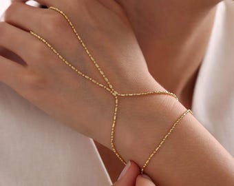 Dainty Gold Hand Chain Bracelet: Boho Finger Jewelry