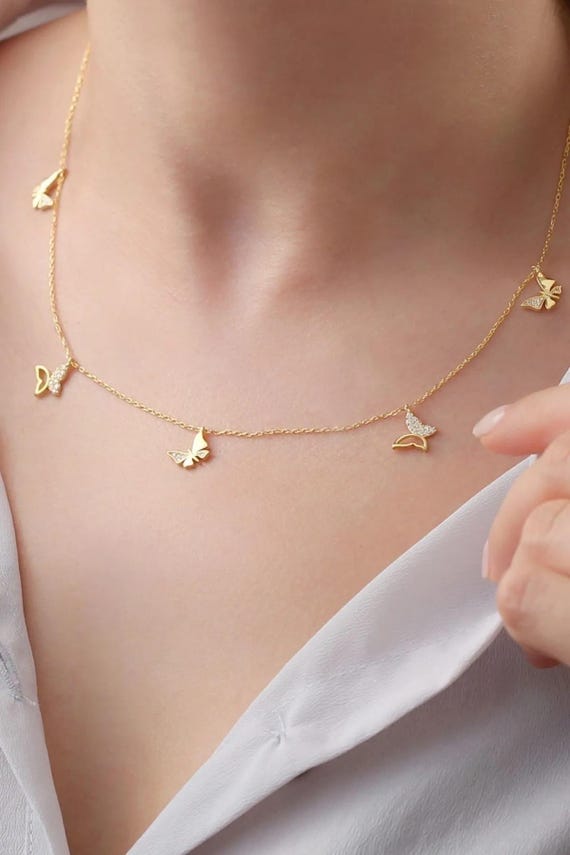 Collana Girocollo Con Farfalla In Cristallo E Zirconi – Ciondolo A Farfalla Oro – Gioiello Minimalista Donna, Catena Boho Vintage, Fatto A Mano