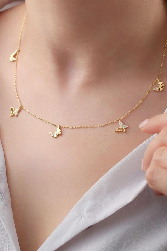 Collana Girocollo Con Farfalla In Cristallo E Zirconi – Ciondolo A Farfalla Oro – Gioiello Minimalista Donna, Catena Boho Vintage, Fatto A Mano