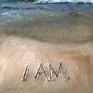 I Am Written in the Sand - Art Print or Original Oil Painting - Beach Ocean Wave Blue Water