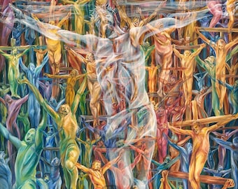 Crucified With Jesus Christ Oil Painting, Original or Print, Modern Religious Christian Art