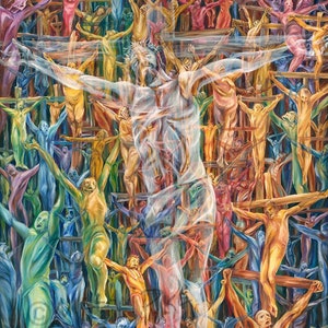 Crucified With Jesus Christ Oil Painting, Original or Print, Modern Religious Christian Art