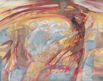 Autumn Winds Abstract Art, Original Oil or Print of Dancer in Red by Artist Melani Pyke