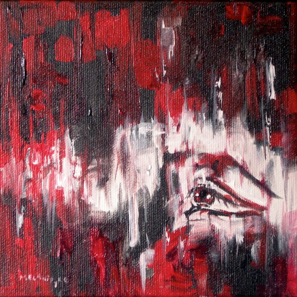 Miniature Peinture Résumé en rouge et noir avec l’œil, acrylique d’art inspirant