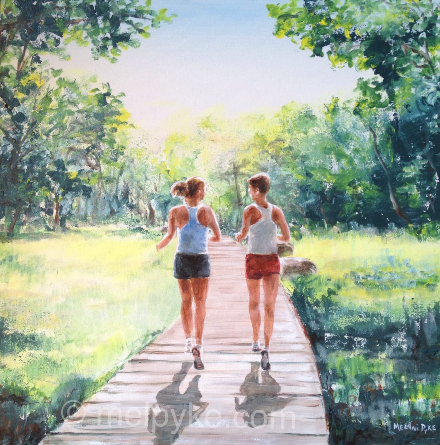 Running Partners Original Painting on Canvas of Two Women Runners