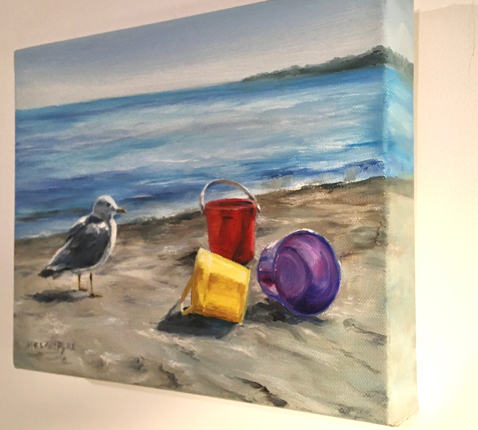 Seagull With Buckets on the Beach Original Oil Painting or Giclee Print ...