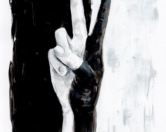 Painting of Peace Sign Hand - Acrylic on paper original art 6x8 inches by artist Melani Pyke