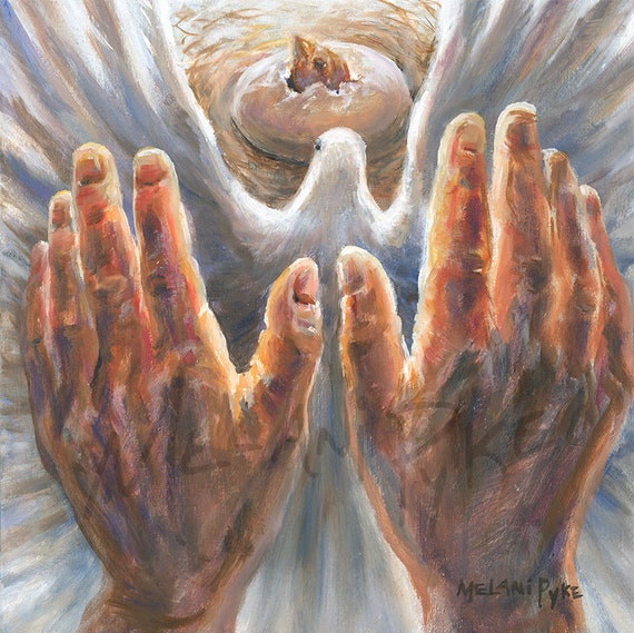 Healing Hands Painting With White Dove and Baby Bird Hatching, Spiritual  Faith Life Giving Original Art or Print 