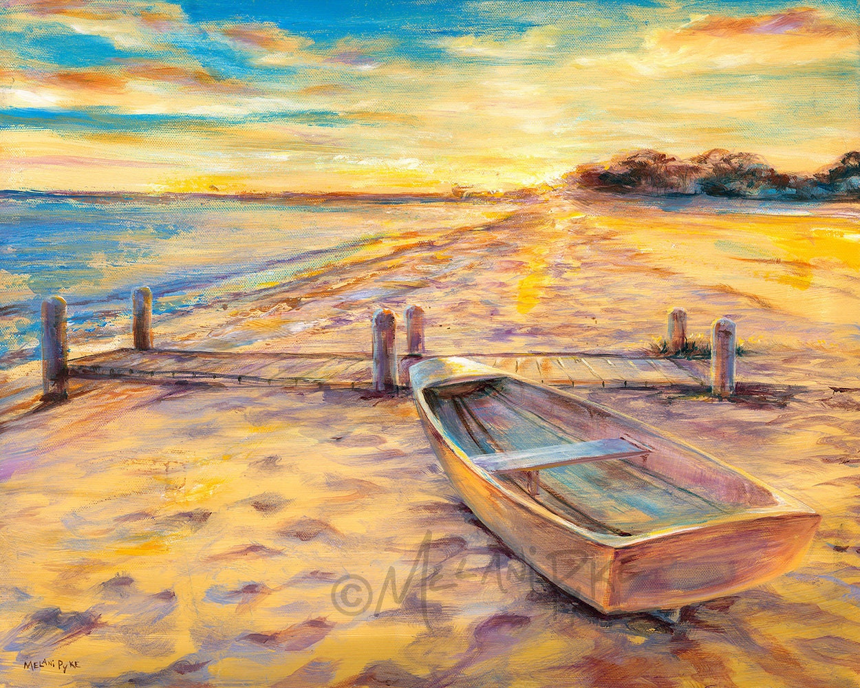 Boat on the Beach Art Print on Paper or Canvas With Dock