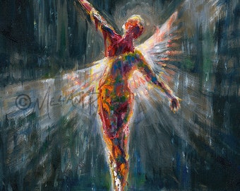 Abstract Figure with Wings in the Rain - Print on paper or canvas; Surrealist Inspirational Art by Melani Pyke