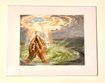祈り - 8x10インチのオリジナルアクリル画、祈る手、主の祈り - 宗教的