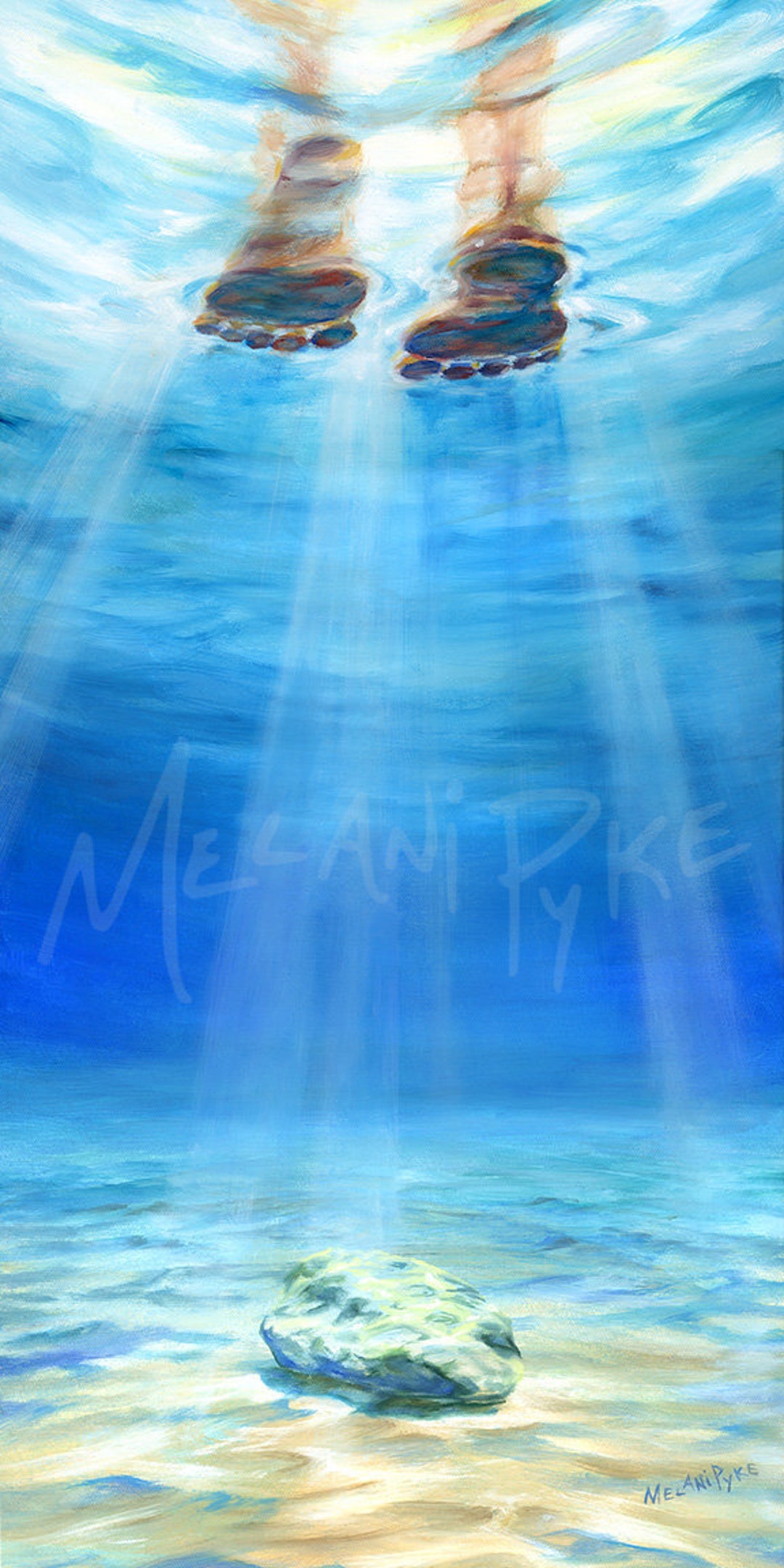 Walking on Water Art Print, Underwater Looking up With Sun Rays Over