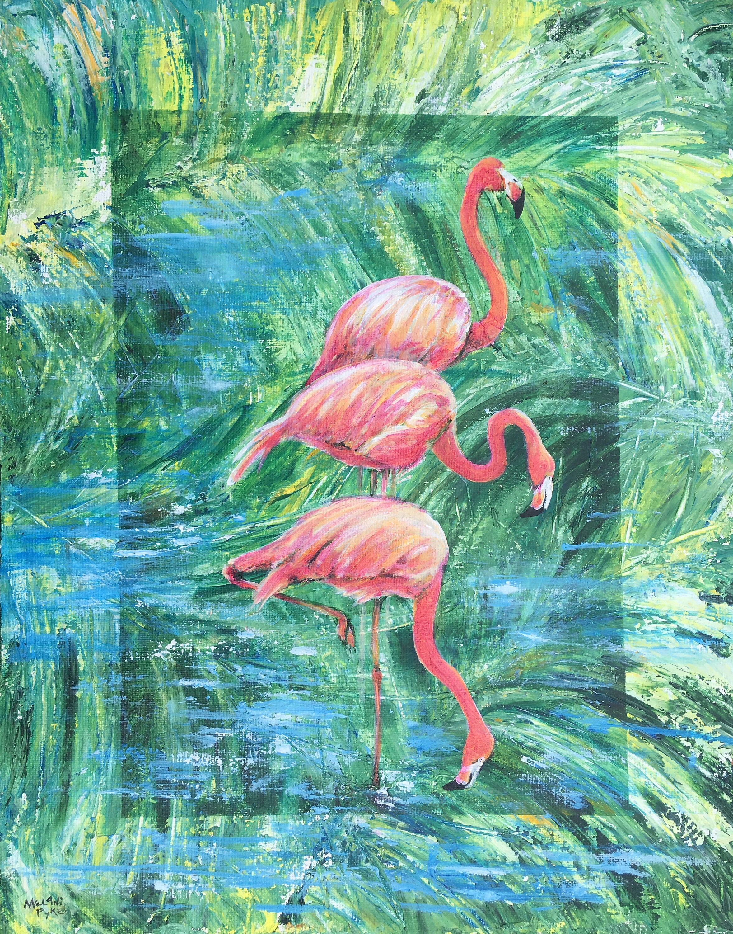 16x20 キャンバスに描かれた素晴らしいフラミンゴのオリジナル絵画 3