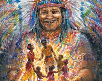 Warriors art print on paper or canvas - tribal warrior family painting by artist Melani Pyke