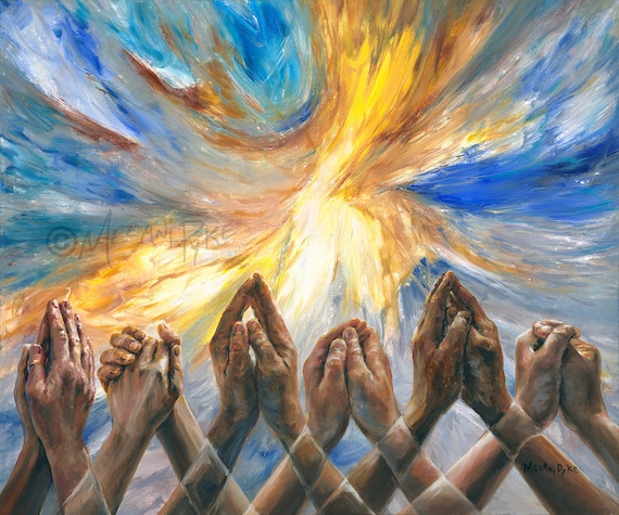 Together in Prayer Original Painting or Print Surrealist Modern Religious  Faith Artwork in Blue and Yellow - Etsy UK