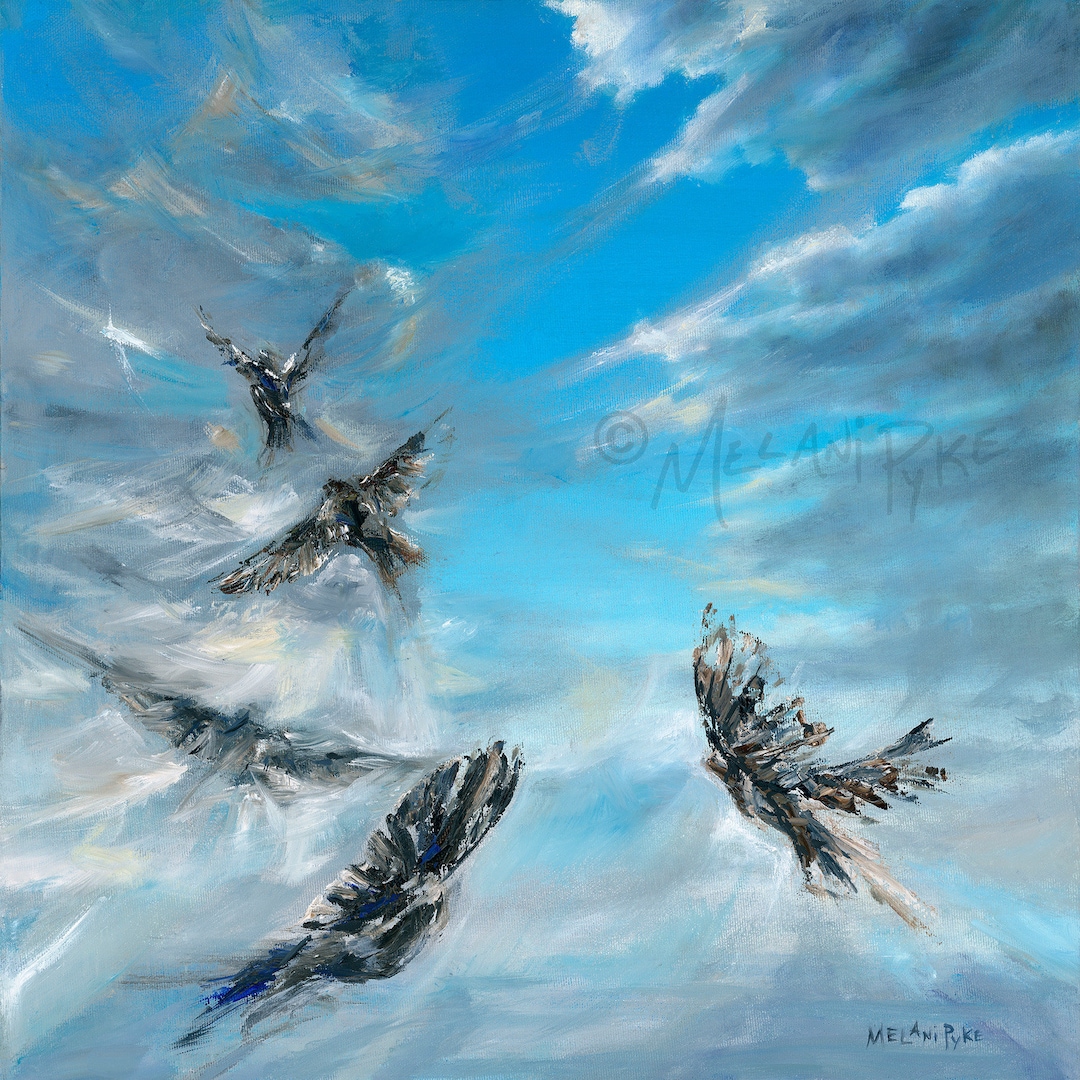 Sparrows in Flight - Original Oil Painting or Print - Birds Flying up ...