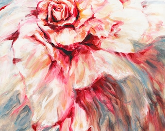 Red and White Rose, Original Painting or Print, Modern Art