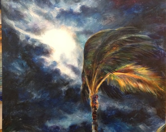 De maan en de palmen originele acryl schilderij of Giclee Print Moderne Realist Art